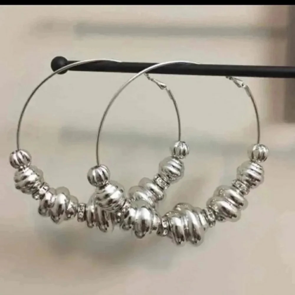 Silver beads large hoop Fashion Earrings